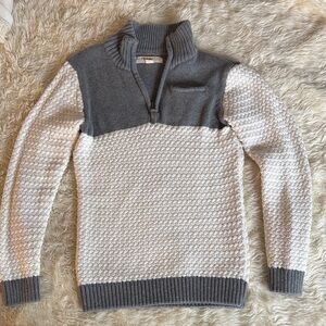Hope & Henry Gray and White Textured Quarter Zip Sweater